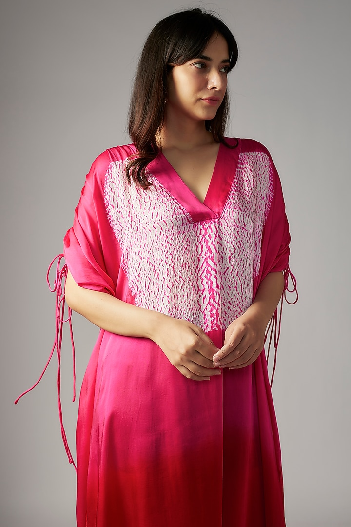 Red & Pink Bemberg Satin Shibori Vacation Shirt Dress by Inca at Pernia's Pop Up Shop