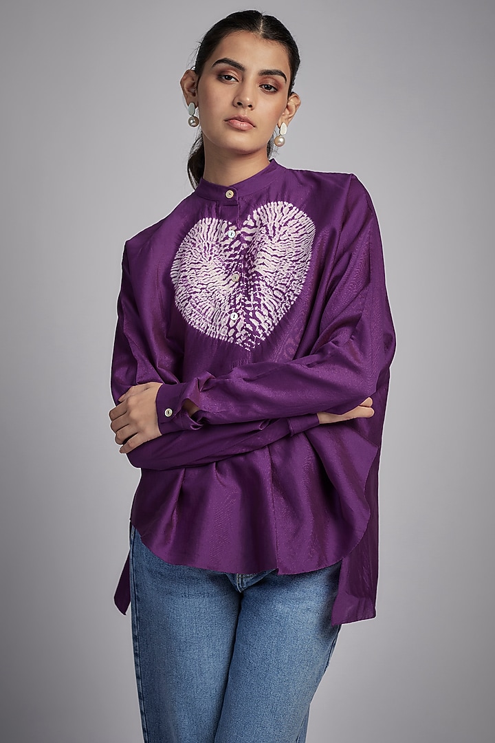 Purple Silk Chanderi Shibori Shirt by Inca at Pernia's Pop Up Shop