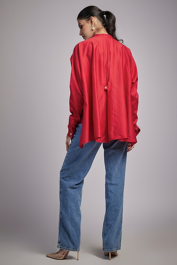 Red Silk Chanderi Shibori Shirt by Inca at Pernia's Pop Up Shop