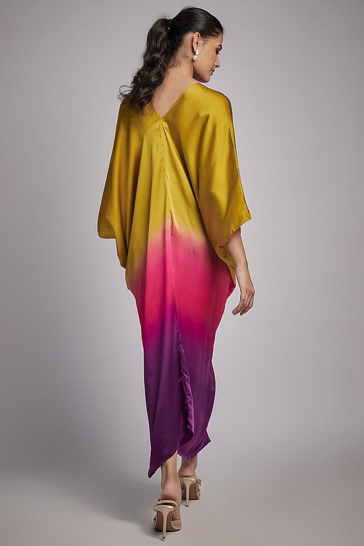 Yellow Bemberg Satin Ombre Knotted Kaftan by Inca at Pernia's Pop Up Shop