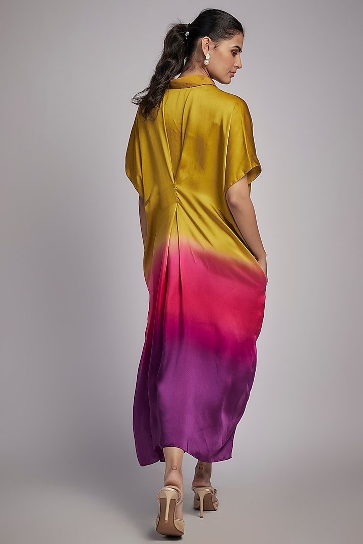Yellow Bemberg Satin Ombre Vacation Shirt Dress by Inca at Pernia's Pop Up Shop