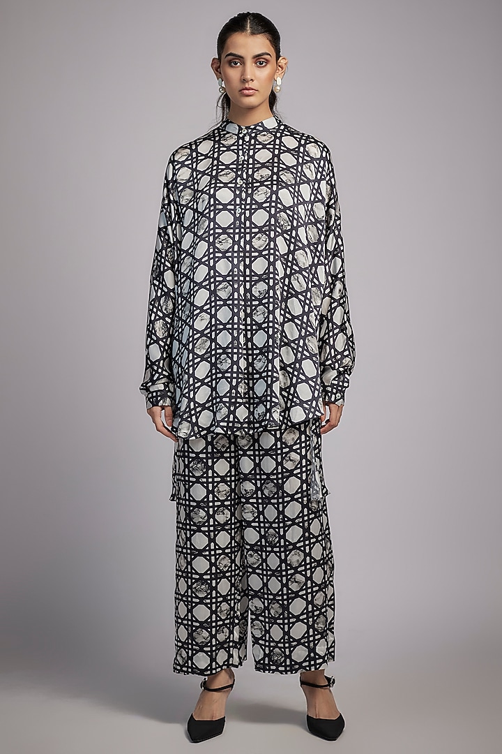 Black & White Bemberg Satin Digital Printed Co-Ord Set by Inca at Pernia's Pop Up Shop