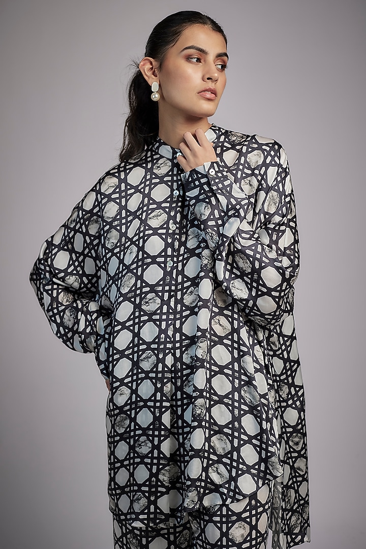Black & White Bemberg Satin Digital Printed Co-Ord Set by Inca at Pernia's Pop Up Shop