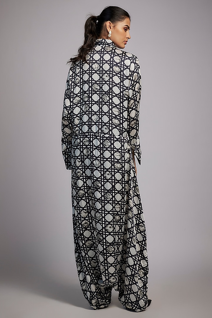 Black & White Bemberg Satin Digital Printed Draped Jumpsuit by Inca at Pernia's Pop Up Shop