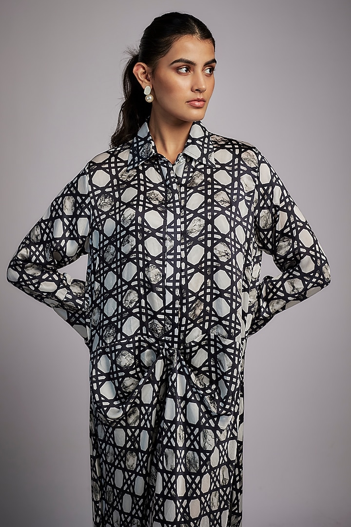 Black & White Bemberg Satin Digital Printed Draped Jumpsuit by Inca at Pernia's Pop Up Shop