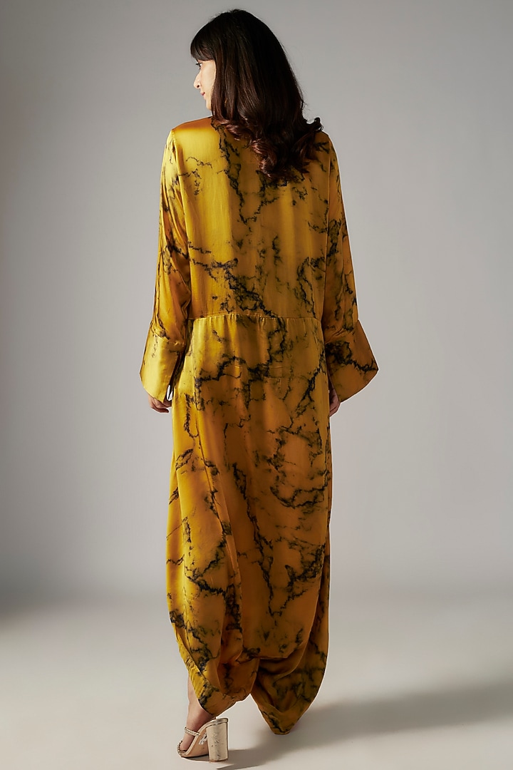 Mustard Bemberg Satin Marble Jumpsuit by Inca at Pernia's Pop Up Shop