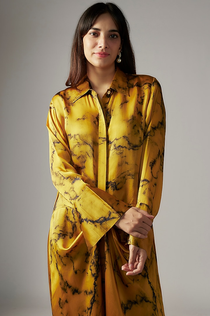 Mustard Bemberg Satin Marble Jumpsuit by Inca at Pernia's Pop Up Shop