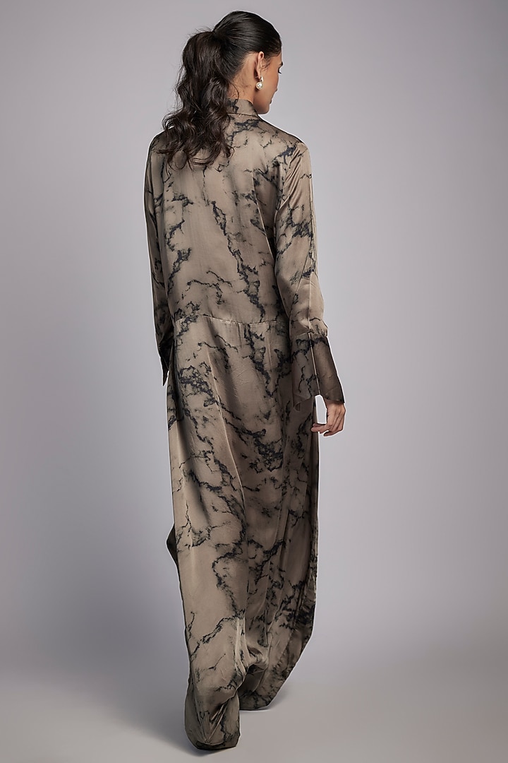 Grey Bemberg Satin Digital Printed Draped Jumpsuit by Inca at Pernia's Pop Up Shop