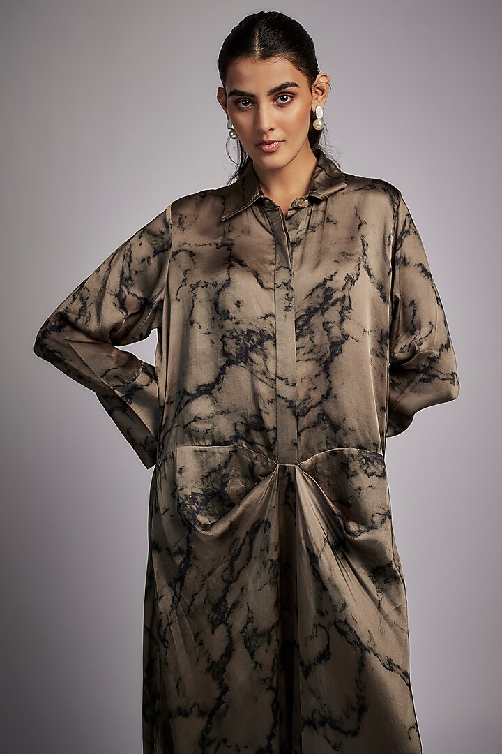 Grey Bemberg Satin Digital Printed Draped Jumpsuit by Inca at Pernia's Pop Up Shop