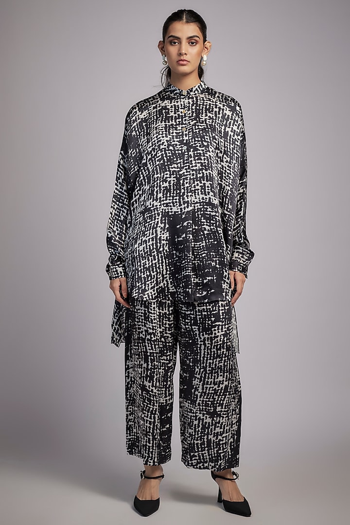 Black & White Bemberg Satin Digital Printed Co-Ord Set by Inca at Pernia's Pop Up Shop