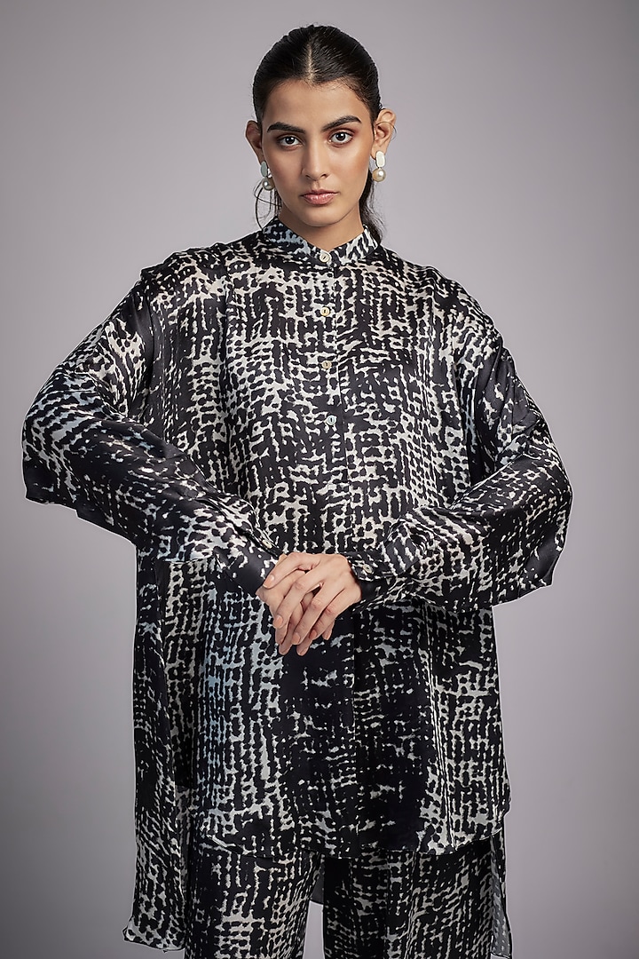 Black & White Bemberg Satin Digital Printed Co-Ord Set by Inca at Pernia's Pop Up Shop