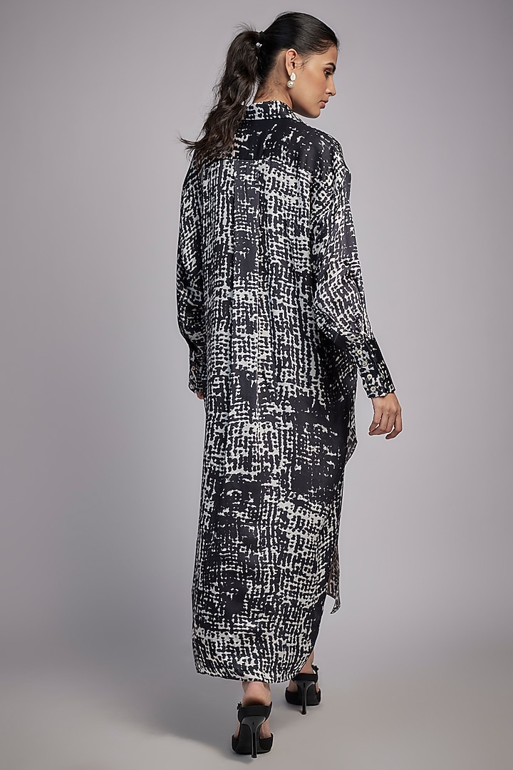 Black & White Bemberg Satin Digital Printed Knotted Vacation Shirt Dress by Inca at Pernia's Pop Up Shop