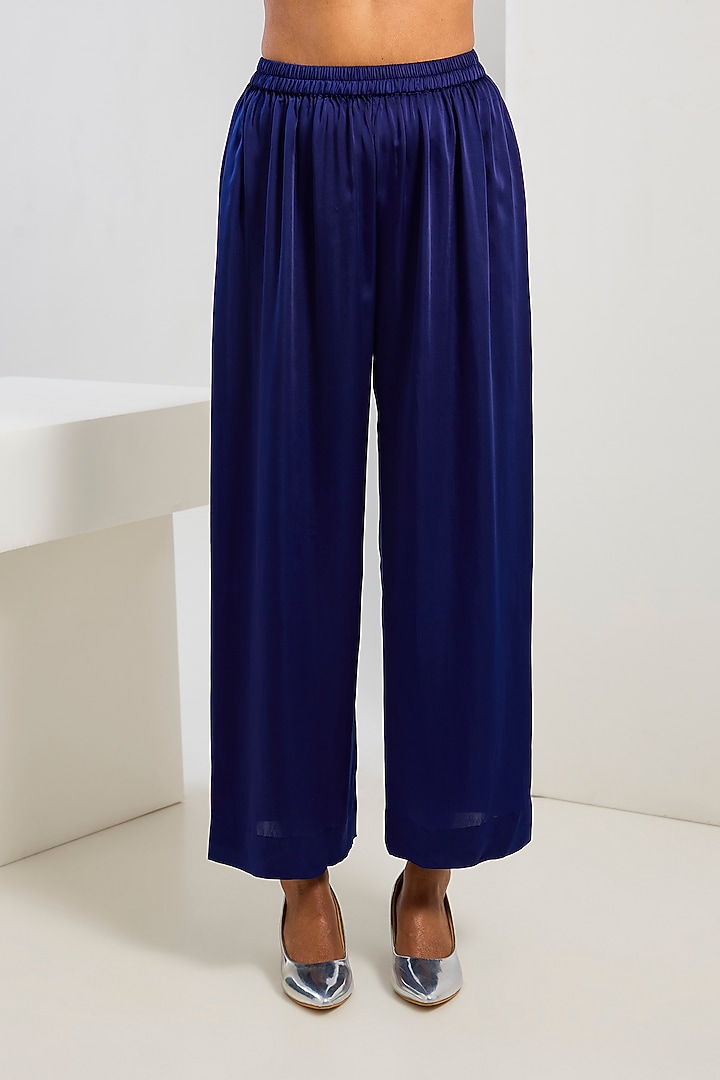 Blue Bamberg Satin Trousers by Inca at Pernia's Pop Up Shop