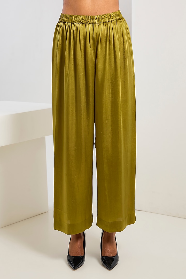 Yellow Bamberg Satin Trousers by Inca at Pernia's Pop Up Shop