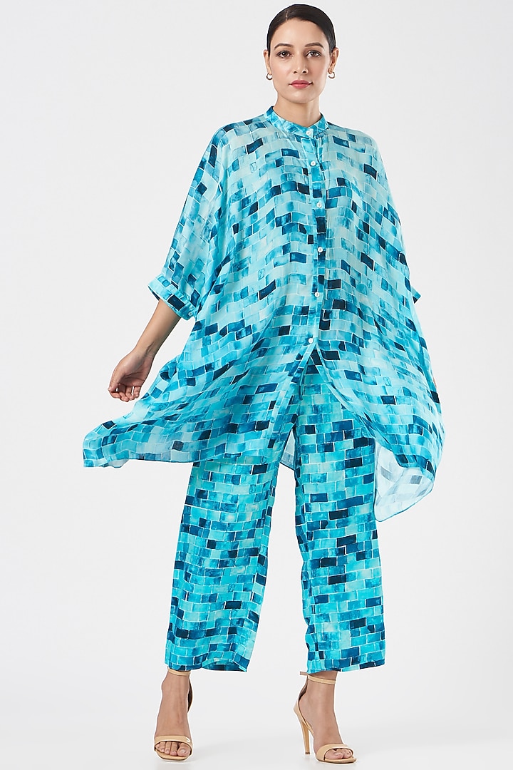 Blue Bemberg Satin Poncho by Inca at Pernia's Pop Up Shop
