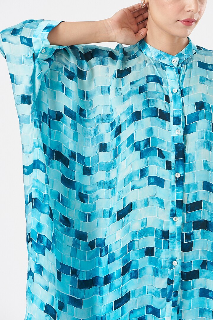 Blue Bemberg Satin Poncho by Inca at Pernia's Pop Up Shop