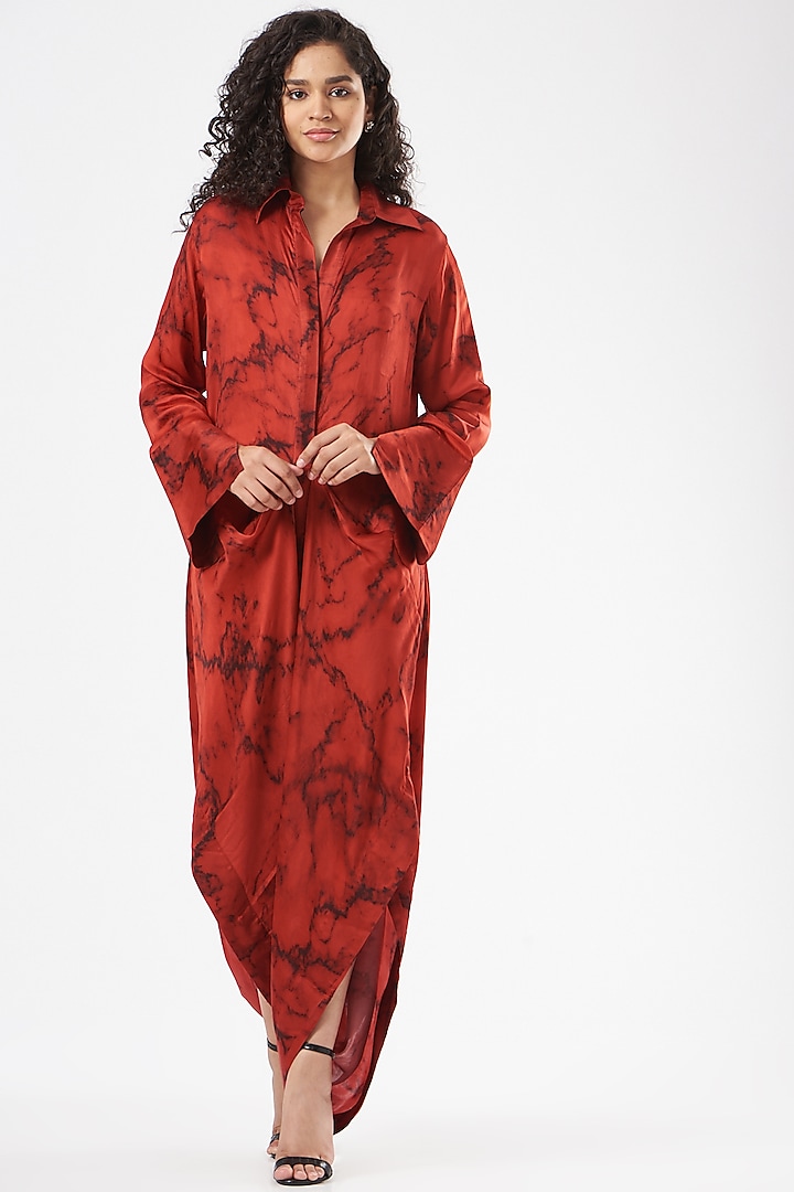 Red Bamberg Satin Draped Jumpsuit by Inca