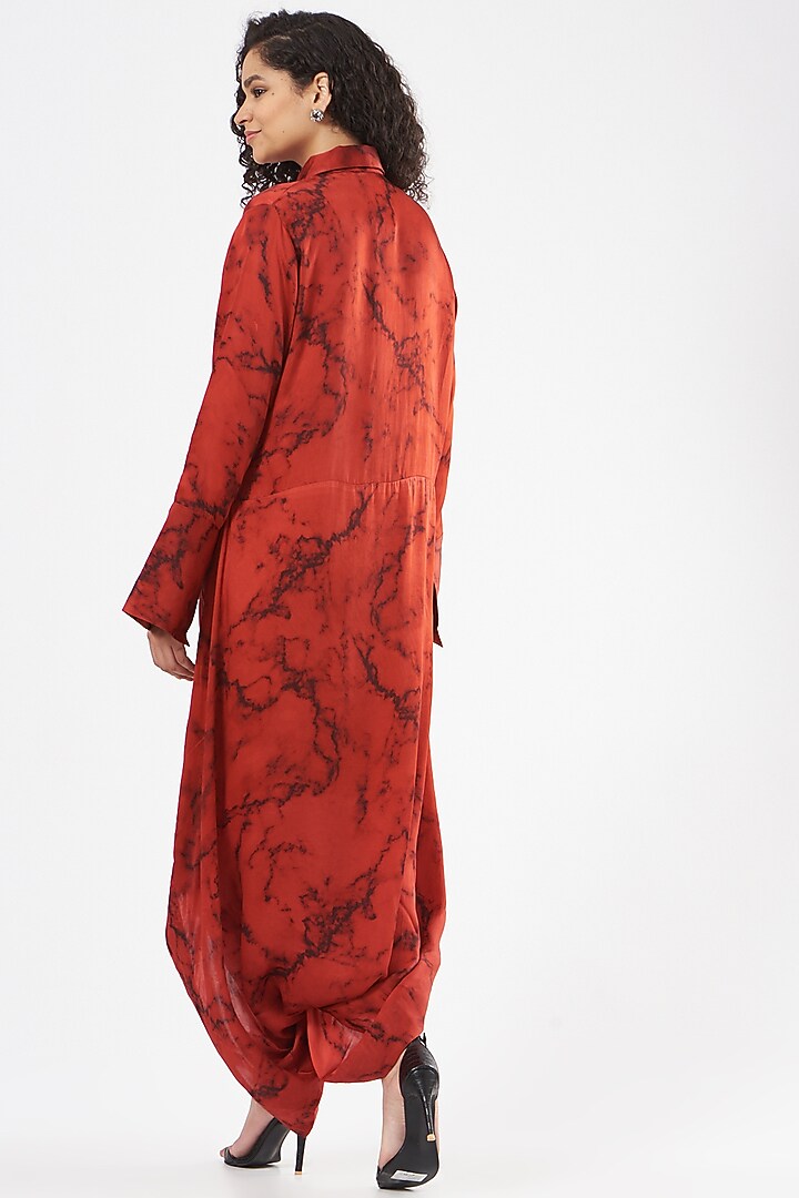 Red Bamberg Satin Draped Jumpsuit by Inca at Pernia's Pop Up Shop