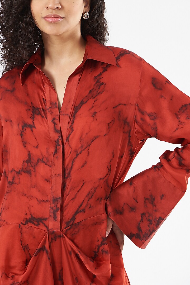 Red Bamberg Satin Draped Jumpsuit by Inca at Pernia's Pop Up Shop