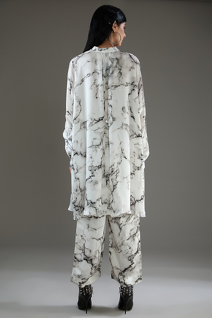White Bemberg Satin Digital Printed Co-Ord Set by Inca at Pernia's Pop Up Shop
