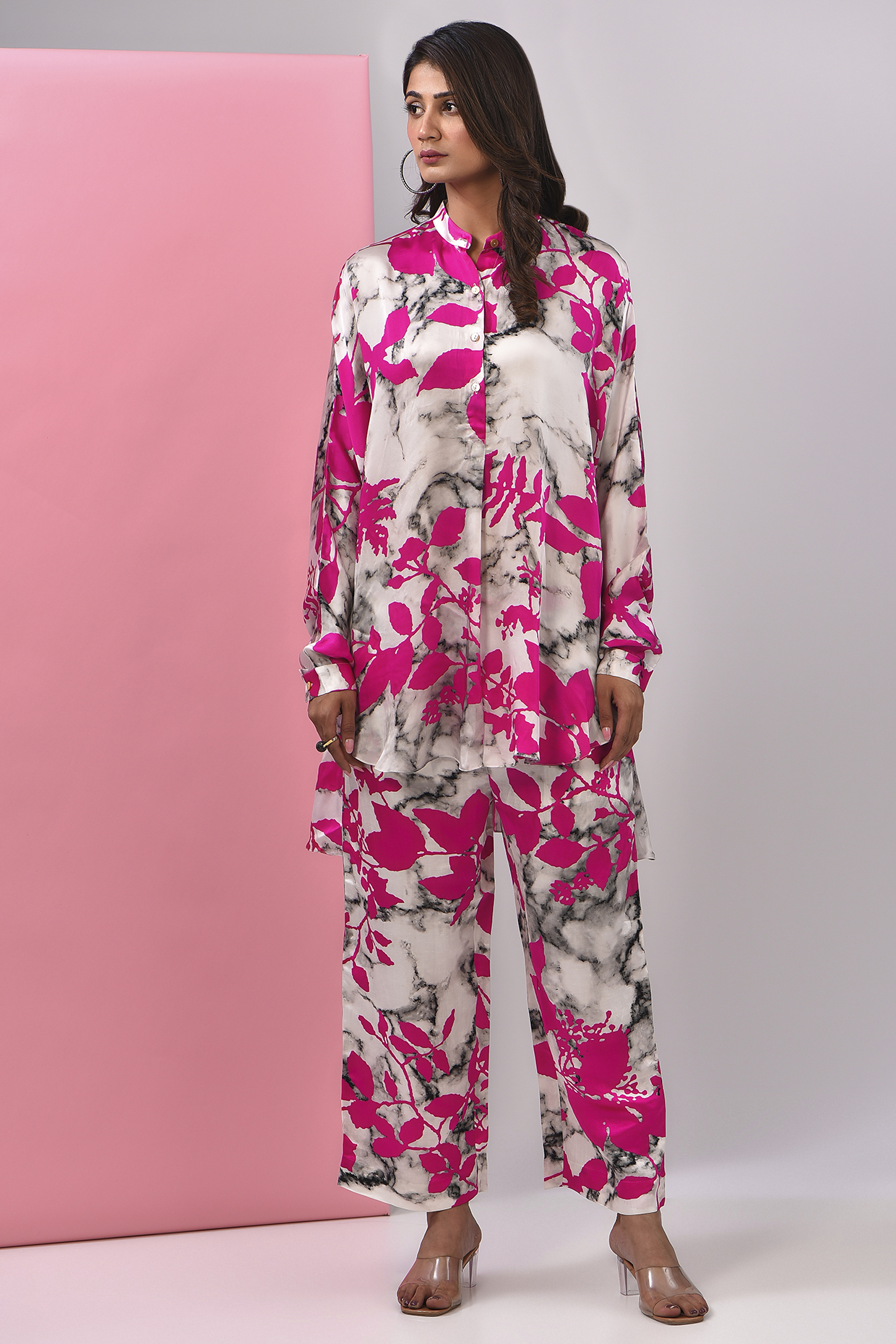 Pink Bemberg Satin Digital Printed Co-Ord Set by Inca at Pernia's Pop Up Shop