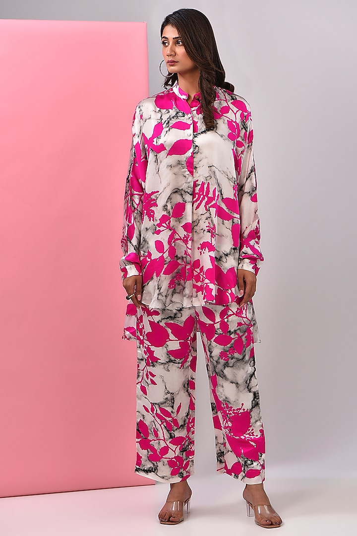 Pink Bemberg Satin Digital Printed Co-Ord Set by Inca at Pernia's Pop Up Shop