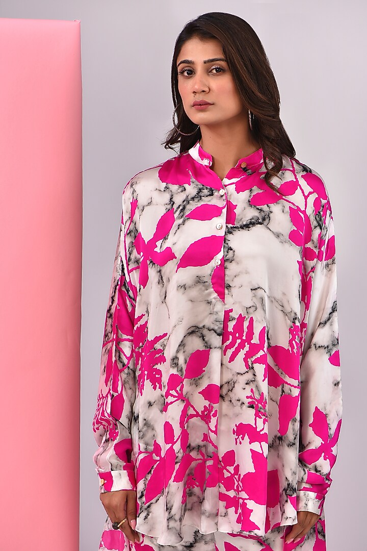 Pink Bemberg Satin Digital Printed Co-Ord Set by Inca at Pernia's Pop Up Shop