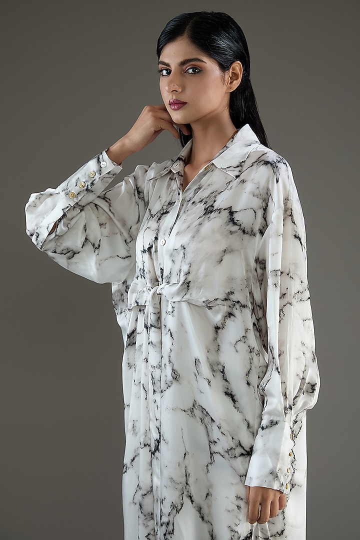 White Bemberg Satin Digital Printed Co-Ord Set by Inca at Pernia's Pop Up Shop