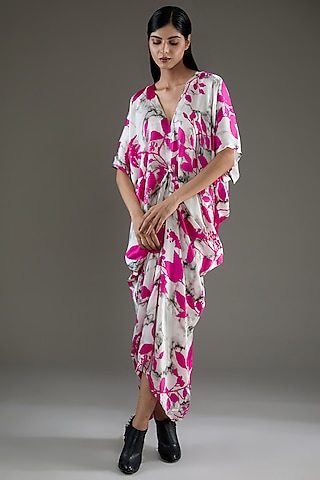Pink Bemberg Satin Digital Printed Kaftan by Inca