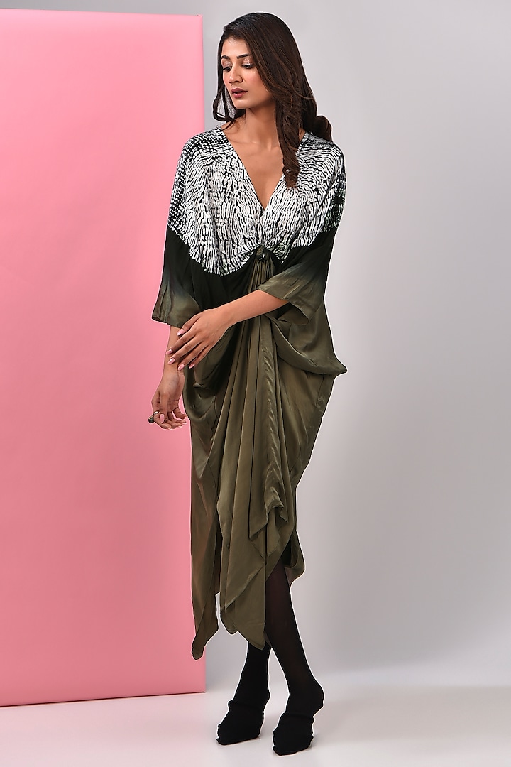 Grey Bemberg Satin Shibori Printed Kaftan by Inca at Pernia's Pop Up Shop