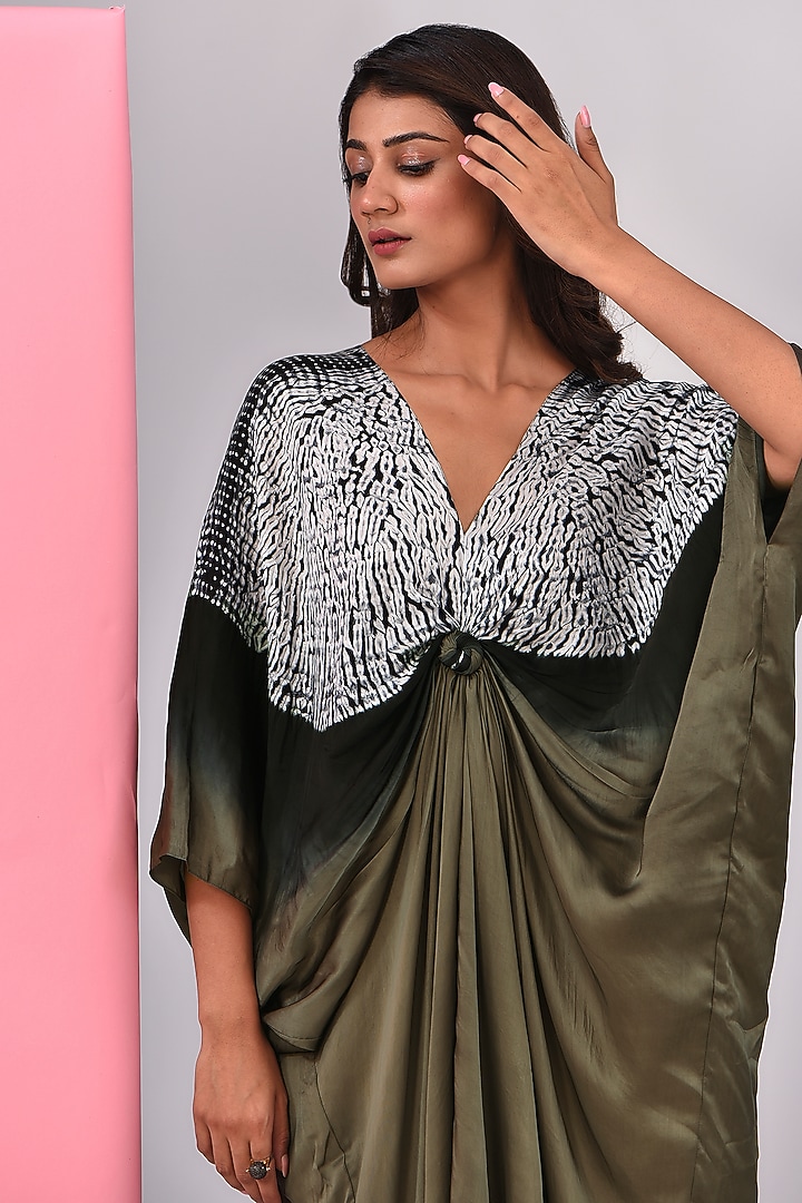 Grey Bemberg Satin Shibori Printed Kaftan by Inca at Pernia's Pop Up Shop