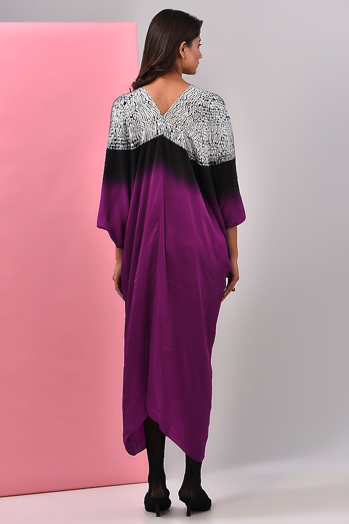 Purple Bemberg Satin Shibori Printed Kaftan by Inca at Pernia's Pop Up Shop