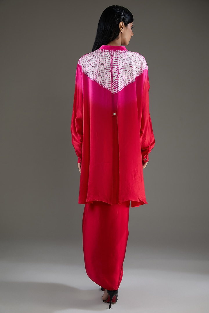 Red & Pink Bemberg Satin Shibori Skirt Set by Inca at Pernia's Pop Up Shop