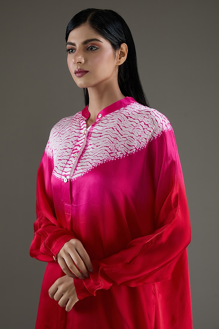 Red & Pink Bemberg Satin Shibori Skirt Set by Inca at Pernia's Pop Up Shop