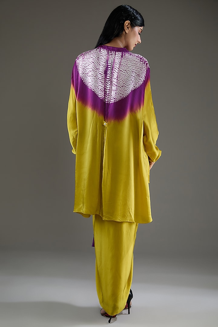 Purple & Lime Bemberg Satin Shibori Skirt Set by Inca at Pernia's Pop Up Shop