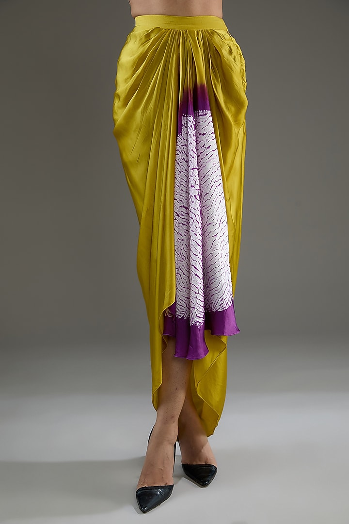Purple & Lime Bemberg Satin Shibori Skirt Set by Inca at Pernia's Pop Up Shop