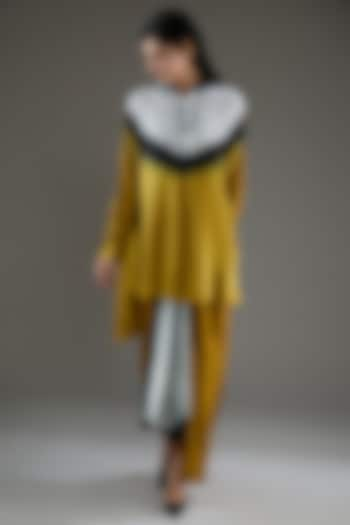 Mustard & Black Bemberg Satin Shibori Skirt Set by Inca at Pernia's Pop Up Shop