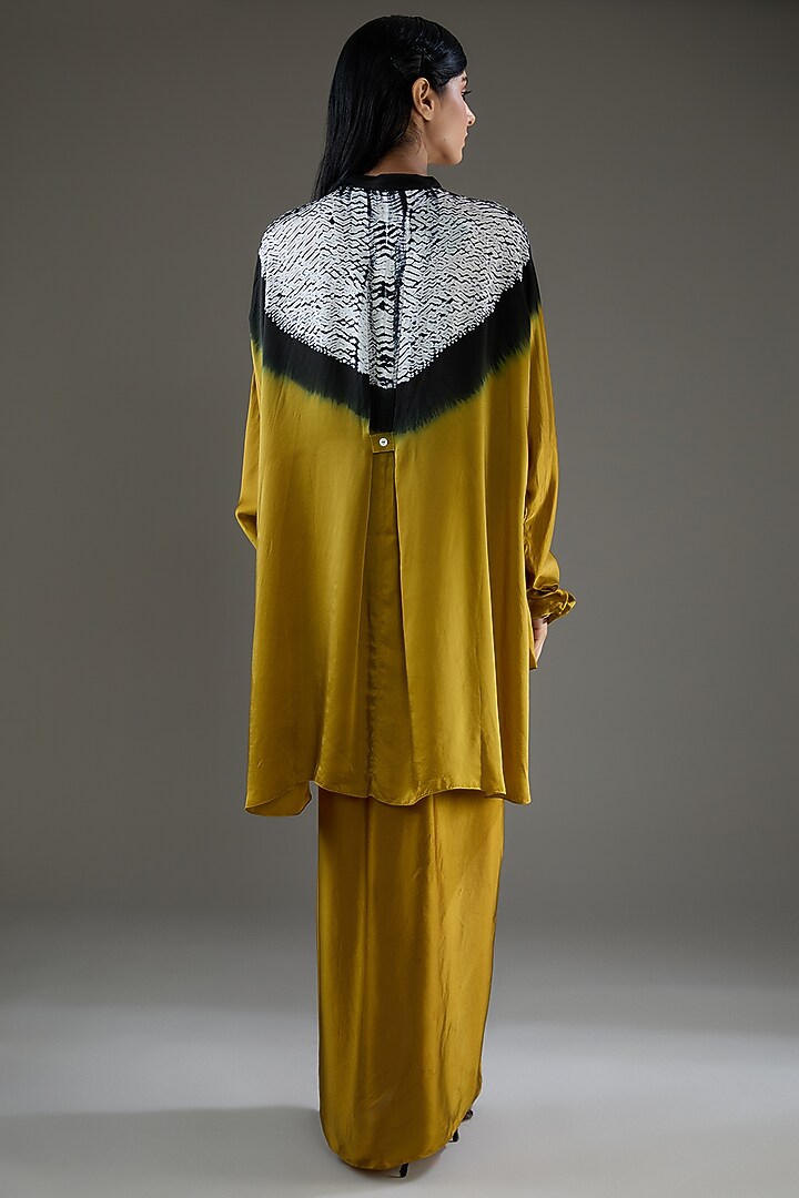 Mustard & Black Bemberg Satin Shibori Skirt Set by Inca at Pernia's Pop Up Shop