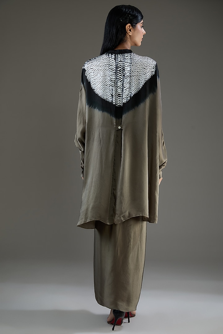 Grey & Black Bemberg Satin Shibori Skirt Set by Inca at Pernia's Pop Up Shop