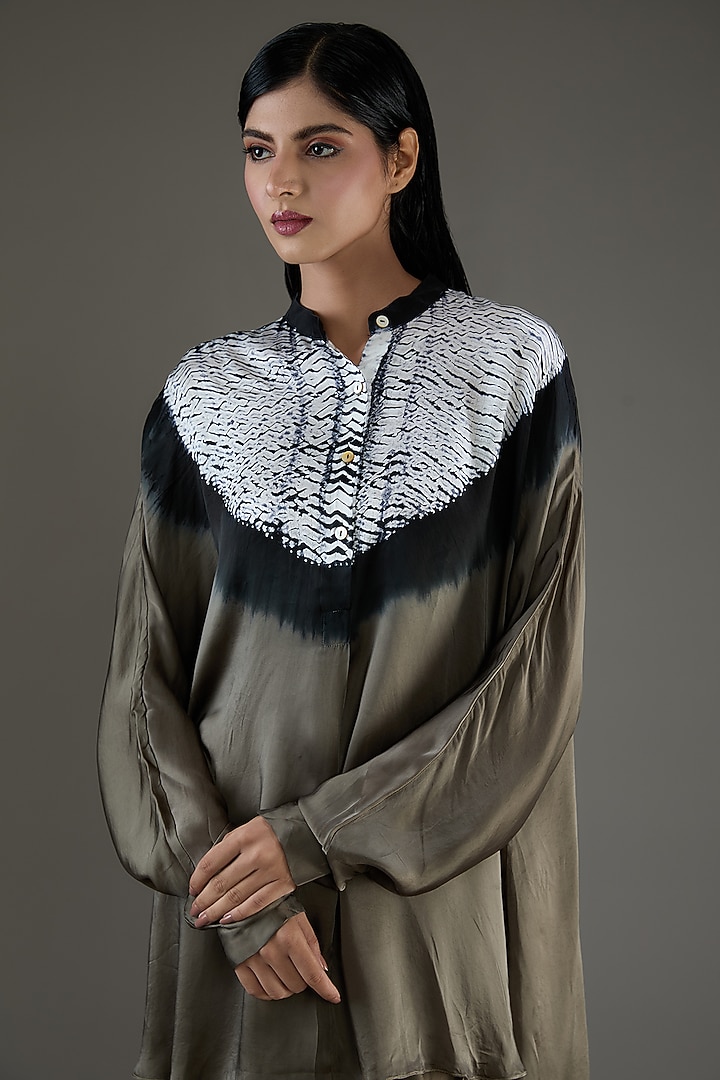 Grey & Black Bemberg Satin Shibori Skirt Set by Inca at Pernia's Pop Up Shop