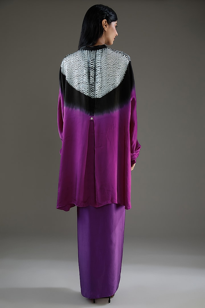 Purple & Black Bemberg Satin Shibori Skirt Set by Inca at Pernia's Pop Up Shop
