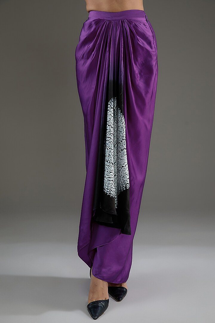 Purple & Black Bemberg Satin Shibori Skirt Set by Inca at Pernia's Pop Up Shop