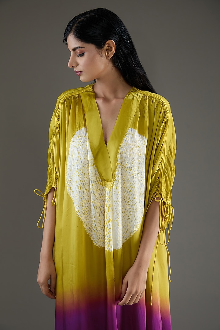 satin shibori dresses Suboo Shibori Long Sleeve Rouched Dress M