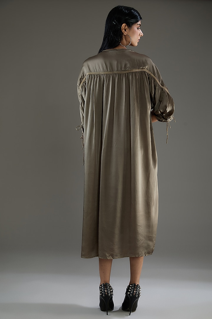 Grey & Black Bemberg Satin Shibori Ruched Vacation Shirt Dress by Inca at Pernia's Pop Up Shop