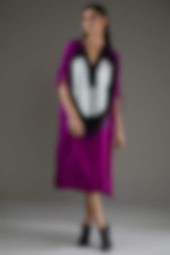 Purple & Black Bemberg Satin Shibori Ruched Shirt Dress by Inca at Pernia's Pop Up Shop