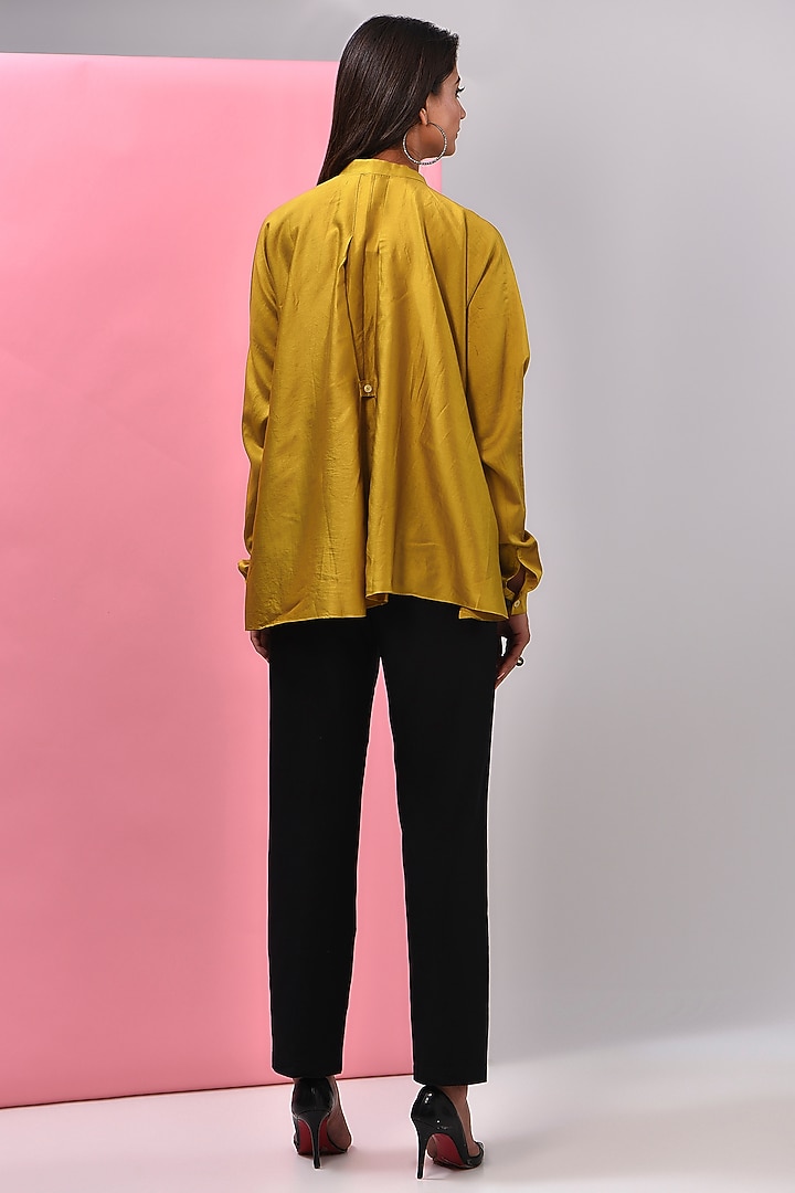 Mustard Chanderi Shibori Printed Shirt by Inca at Pernia's Pop Up Shop