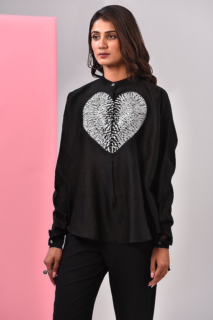 Black Chanderi Shibori Printed Shirt by Inca at Pernia's Pop Up Shop