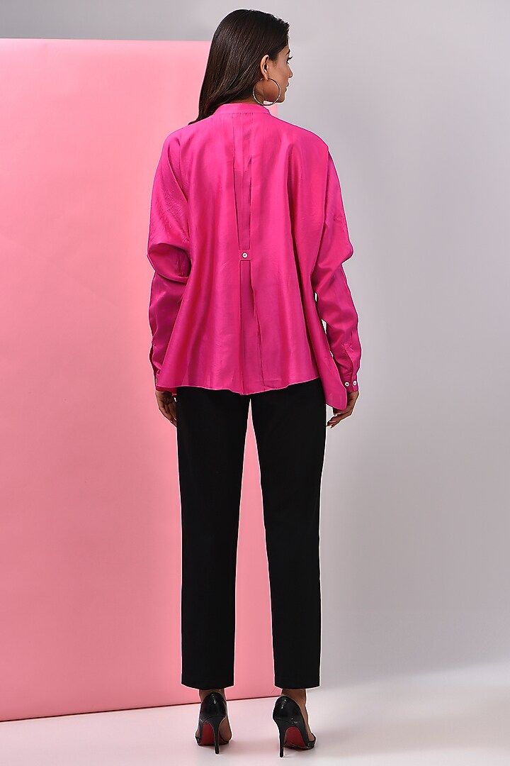 Fuchsia Chanderi Shibori Printed Shirt by Inca at Pernia's Pop Up Shop