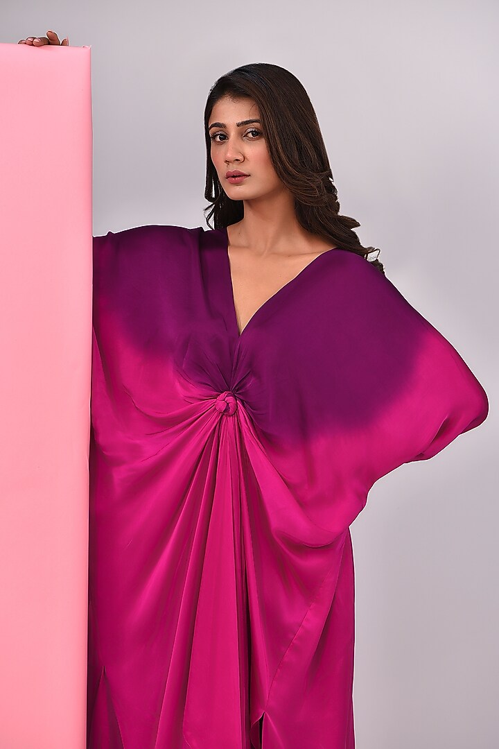Pink & Purple Bemberg Satin Tie-Dye Printed Kaftan by Inca at Pernia's Pop Up Shop