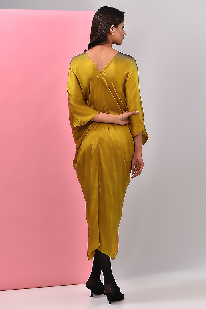 Mustard & Grey Bemberg Satin Tie-Dye Printed Kaftan by Inca at Pernia's Pop Up Shop